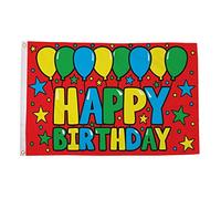 AZ FLAG - Drapeau Joyeux Anniversaire Rouge - 150x90 cm - Drapeau Happy Birthday 100% Polyester Avec Oeillets Métalliques Intégrés - Pavillon 110 g