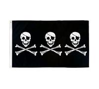 AZ FLAG - Drapeau Pirate 3 têtes de mort - 150x90 cm - Drapeau Corsaire - Pirates 100% Polyester Avec Oeillets Métalliques Intégrés - Pavillon 110 g