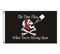 AZ FLAG - Drapeau Pirate avec Rhum - 90x60 cm - Drapeau Time Flies When You Have Rum 100% Polyester Avec Oeillets Métalliques Intégrés - Pavillon 50 g