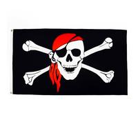 AZ FLAG Drapeau Pirate foulard rouge 250x150 cm Polyester 100D 2 Œillets | Usage intérieur et extérieur Drapeau décoratif corsaire coutures doubles et bords renforcés avec œillets métalliques