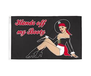 AZ FLAG - Drapeau Pirate Hands Off My Booty - 150x90 cm - Drapeau Corsaire Tête De Mort 100% Polyester Avec Oeillets Métalliques Intégrés - Pavillon 110 g