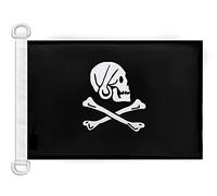 AZ FLAG - Drapeau Pirate Henry Avery Noir - 45x30 cm - Pavillon Nautique Corsaire Tête De Mort Spécial Bateau Et Extérieur En Maille Bloquée Avec Anneaux Plastiques Intégrés - 30g