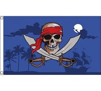 AZ FLAG - Drapeau Pirate Nuit bleu - 90x60 cm - Drapeau Corsaire 100% Polyester Avec Oeillets Métalliques Intégrés - Pavillon 50 g