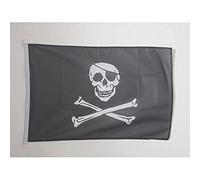 AZ FLAG - Drapeau Pirate tête de mort - 45x30 cm - Pavillon Nautique Corsaire Spécial Bateau Et Extérieur En Maille Bloquée Avec Anneaux Plastiques Intégrés - 30g