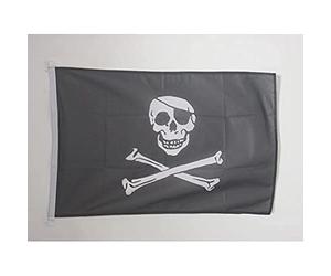 AZ FLAG - Drapeau Pirate tête de mort - 45x30 cm - Pavillon Nautique Corsaire Spécial Bateau Et Extérieur En Maille Bloquée Avec Anneaux Plastiques Intégrés - 30g