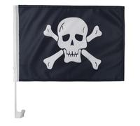 AZ FLAG - Drapeau Pirate tête de mort Pour Décoration Voiture Avec Attaches En PVC Et Système d'Accroche - Car Flag Corsaire - 100% Polyester - 50g - 45x30 cm