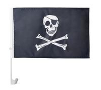 AZ FLAG - Drapeau Pirate tête de mort Pour Décoration Voiture Avec Attaches En PVC Et Système d'Accroche - Car Flag Corsaire - 100% Polyester - 50g - 45x30 cm
