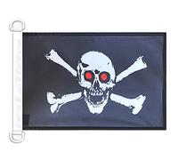 AZ FLAG - Drapeau Pirate Yeux rouges - 45x30 cm - Pavillon Nautique Corsaire Spécial Bateau Et Extérieur En Maille Bloquée Avec Anneaux Plastiques Intégrés - 30g