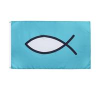 AZ FLAG Drapeau Poisson chrétien Ichtus 150x90 cm Polyester 100D 2 Œillets | Usage intérieur et extérieur Drapeau décoratif du christianisme coutures doubles et bords renforcés avec œillets métalliques