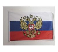 AZ FLAG - Drapeau Russie avec aigle - 45x30 cm - Pavillon Nautique Russe Spécial Bateau Et Extérieur En Maille Bloquée Avec Anneaux Plastiques Intégrés - 30g
