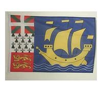 AZ FLAG - Drapeau Saint Pierre et Miquelon Spécial Extérieur - 90x60 cm - Pavillon Nautique Saint-Pierrais En Maille Bloquée Avec Anneaux Plastiques Intégrés - 80g