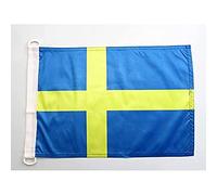 AZ FLAG - Drapeau Suède - 45x30 cm - Pavillon Nautique Suédois Spécial Bateau Et Extérieur en Maille Bloquée avec Anneaux Plastiques Intégrés - 30g