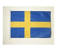 AZ FLAG - Drapeau Suède Spécial Extérieur - 90x60 cm - Pavillon Nautique Suédois En Maille Bloquée Avec Anneaux Plastiques Intégrés - 80g