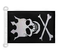 AZ FLAG - Drapeau Tête de mort avec couronne - 45x30 cm - Pavillon Nautique Pirate Spécial Bateau Et Extérieur En Maille Bloquée Avec Anneaux Plastiques Intégrés - 30g