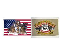AZ FLAG Drapeau USA Chef Indien et Route 66 - Américain Etats-Unis 150x90cm / 90x150cm