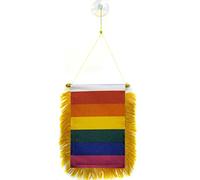 AZ FLAG - Fanion Arc-en-Ciel Pour Décoration Voiture Avec Ventouse et Franges Dorées - Mini Drapeau Lgbt - Gay - Rainbow - 13x10 cm