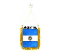 AZ FLAG - Fanion Argentine pour Décoration Voiture avec Ventouse et Franges Dorées - Mini Drapeau Argentin - 13x10 cm
