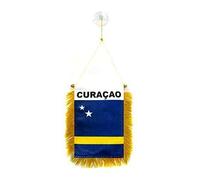 AZ FLAG - Fanion Curaçao Pour Décoration Voiture Avec Ventouse et Franges Dorées - Mini Drapeau Hollandais - 13x10 cm