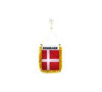 AZ FLAG - Fanion Danemark Pour Décoration Voiture Avec Ventouse et Franges Dorées - Mini Drapeau Danois - 13x10 cm