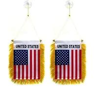 AZ FLAG - Fanion Etats-Unis Pour Décoration Voiture Avec Ventouse et Franges Dorées - Mini Drapeau Américain - Usa - 13x10 cm (Lot de 2)
