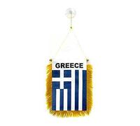 AZ FLAG - Fanion Grèce pour Décoration Voiture avec Ventouse et Franges Dorées - Mini Drapeau Grec - 13x10 cm