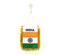 AZ FLAG - Fanion Inde pour Décoration Voiture avec Ventouse et Franges Dorées - Mini Drapeau Indien - 13x10 cm