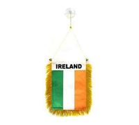 AZ FLAG - Fanion Irlande Pour Décoration Voiture Avec Ventouse et Franges Dorées - Mini Drapeau Irlandais - 13x10 cm