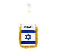 AZ FLAG - Fanion Israël Pour Décoration Voiture Avec Ventouse et Franges Dorées - Mini Drapeau Israélien - 13x10 cm