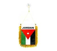 AZ FLAG - Fanion Jordanie Pour Décoration Voiture Avec Ventouse et Franges Dorées - Mini Drapeau Jordanien - 13x10 cm