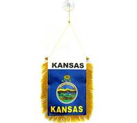 AZ FLAG - Fanion Kansas Pour Décoration Voiture Avec Ventouse et Franges Dorées - Mini Drapeau Etat Américain - Usa - Etats-Unis - 13x10 cm
