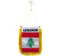 AZ FLAG - Fanion Liban pour Décoration Voiture avec Ventouse et Franges Dorées - Mini Drapeau Libanais - 13x10 cm