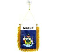 AZ FLAG - Fanion Maine Pour Décoration Voiture Avec Ventouse et Franges Dorées - Mini Drapeau Etat Américain - Usa - Etats-Unis - 13x10 cm