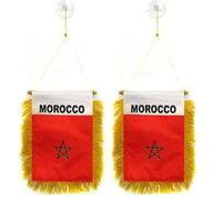 AZ FLAG Fanion Maroc 15x10 cm Mini Drapeau Marocain Polyester 100D Ventouse (Lot de 2)