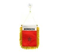 AZ FLAG - Fanion Maroc pour Décoration Voiture avec Ventouse et Franges Dorées - Mini Drapeau Marocain - 13x10 cm