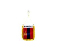 AZ FLAG - Fanion Mongolie Pour Décoration Voiture Avec Ventouse et Franges Dorées - Mini Drapeau Mongol - 13x10 cm