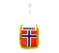 AZ FLAG - Fanion Norvège Pour Décoration Voiture Avec Ventouse et Franges Dorées - Mini Drapeau Norvégien - 13x10 cm