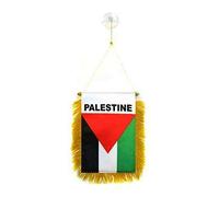 AZ FLAG - Fanion Palestine Pour Décoration Voiture Avec Ventouse et Franges Dorées - Mini Drapeau Palestinien - 13x10 cm