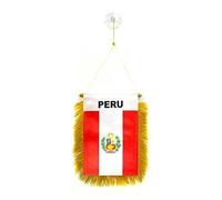 AZ FLAG - Fanion Pérou Pour Décoration Voiture Avec Ventouse et Franges Dorées - Mini Drapeau Péruvien - 13x10 cm