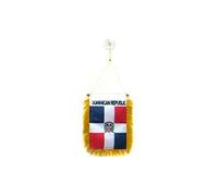 AZ FLAG - Fanion République Dominicaine Pour Décoration Voiture Avec Ventouse et Franges Dorées - Mini Drapeau Dominicain - 13x10 cm