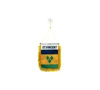 AZ FLAG - Fanion Saint Vincent Pour Décoration Voiture Avec Ventouse et Franges Dorées - Mini Drapeau Saint-Vincentais - 13x10 cm