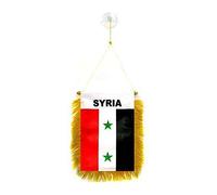 AZ FLAG - Fanion Syrie Pour Décoration Voiture Avec Ventouse et Franges Dorées - Mini Drapeau Syrien - 13x10 cm