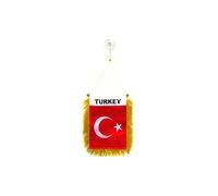 AZ FLAG - Fanion Turquie Pour Décoration Voiture Avec Ventouse et Franges Dorées - Mini Drapeau Turc - 13x10 cm