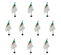 AZ FLAG - Lot de 10 Drapeau De Table Algérie - 15x10 cm - 10 Mini Drapeaux Algérien De Bureau 100% Polyester Avec Hampe De 25cm Et Socle En Plastique Noir