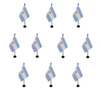 AZ FLAG - Lot de 10 Drapeau De Table Argentine - 15x10 cm - 10 Mini Drapeaux Argentin De Bureau 100% Polyester Avec Hampe De 25cm Et Socle En Plastique Noir