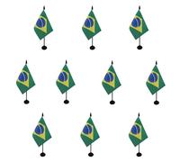 AZ FLAG - Lot de 10 Drapeau De Table Brésil - 15x10 cm - 10 Mini Drapeaux Brésilien De Bureau 100% Polyester Avec Hampe De 25cm Et Socle En Plastique Noir