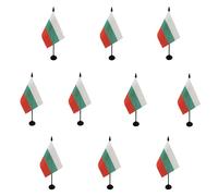AZ FLAG - Lot de 10 Drapeau De Table Bulgarie - 15x10 cm - 10 Mini Drapeaux Bulgare De Bureau 100% Polyester Avec Hampe De 25cm Et Socle En Plastique Noir
