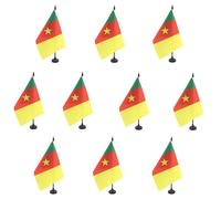 AZ FLAG - Lot de 10 Drapeau De Table Cameroun 21x14 cm - 10 Petits Drapeaux Camerounais De Bureau 100% Polyester Avec Hampe De 25cm Et Socle En Plastique Noir