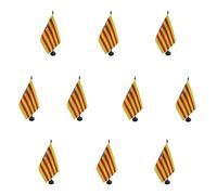 AZ FLAG - Lot de 10 Drapeau De Table Catalogne Estelada 21x14 cm - 10 Petits Drapeaux Catalan Indépendentiste - Cataluña De Bureau 100% Polyester Avec Hampe De 25cm Et Socle En Plastique Noir
