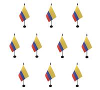 AZ FLAG - Lot de 10 Drapeau De Table Colombie - 15x10 cm - 10 Mini Drapeaux Colombien De Bureau 100% Polyester Avec Hampe De 25cm Et Socle En Plastique Noir
