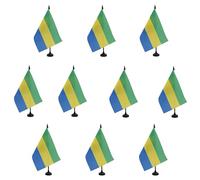 AZ FLAG - Lot de 10 Drapeau De Table Gabon 21x14 cm - 10 Petits Drapeaux Gabonais De Bureau 100% Polyester Avec Hampe De 25cm Et Socle En Plastique Noir